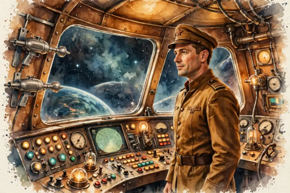 Leslie Nielsen daughter searches begin with his 1950s dramatic era — a 1950s science-fiction starship commander illustration from his Forbidden Planet days